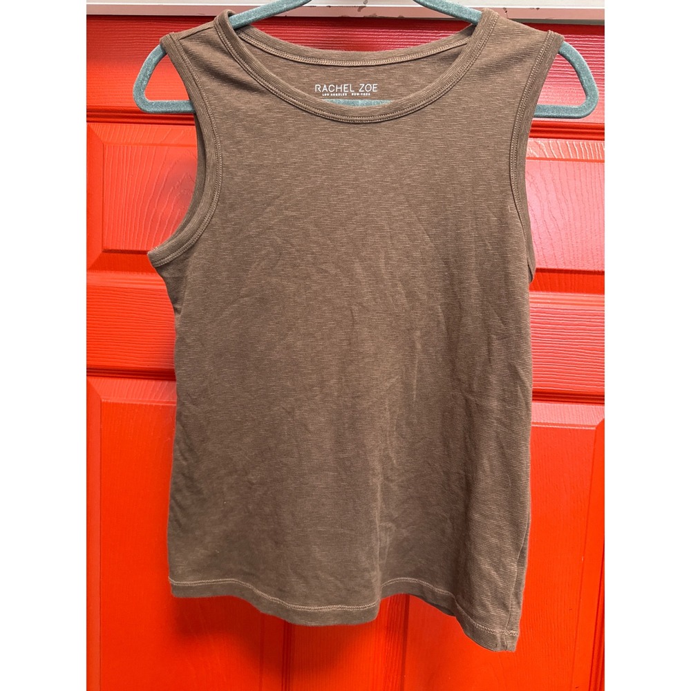 Rachel Zoe Brown Slub Knit Tank Top Sleeveless Crew Neck Basic S